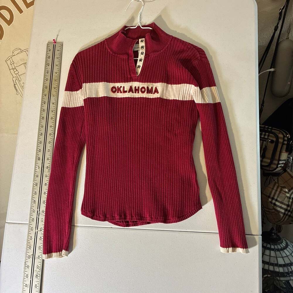 Vintage Castles Sport Oklahoma Sooners Ribbed Knit Henley Sweater Women's Size L